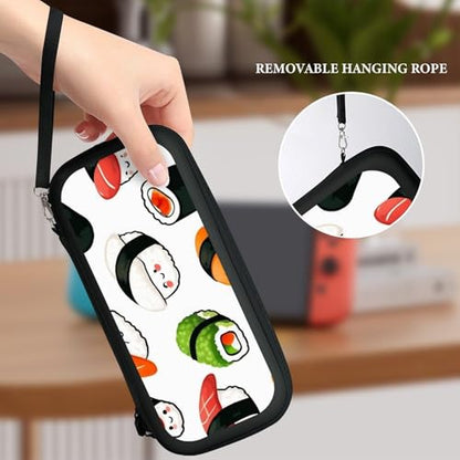 Travel Handheld Carrying Case Compatible with Switch Travel Storage Holder with Mesh Pocket Cute Food Japanese Sushi Hard Shell Protective Bag with 15 Game Cartridges - color: Color(87)