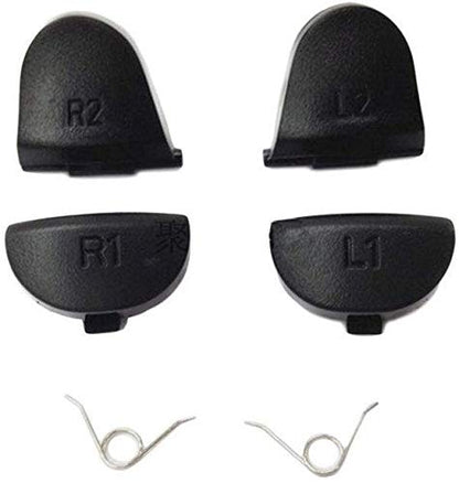 For PS4 L1 R1 L2 R2 Trigger Springs Buttons + 2 Joystick Thumb Sticks + 2 Joystick Silicone Caps + 2 Springs + 1 Screwdriver + 1 Set Silicone Conductive Rubber Pads
