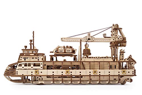 UGEARS Research Vessel 3D Wooden Puzzles for Adults - Wooden Model Kits for Adults Model Ship Kit for Adult Mechanical Model Kit Puzzle Brain Teaser Hobby Set Home Decoration