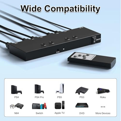 Y.D.F 4 Way HDMI Switch 4k@60Hz HDMI Switcher 4 in 1 Out HDCP 2.0 Manual HDMI 2.0 Hub Supports 3D Compatible with Nintendo Switch/Switch OLED/Xbox/ PS5/4/3 Blu-Ray Player Fire Stick Roku Apple TV - size: HDMI Switch 4 Port