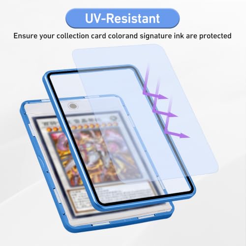 Card Case, 8-Point Magnetic Lock, Premium Aluminum Alloy Protector with 35pt One Touch Card Holder, Personalized Card Sleves Fits Trading Cards, Sports Cards, Game Cards, Collectible Cards (Blue) - color: Blue, style: Card Case