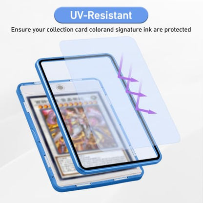 Card Case, 8-Point Magnetic Lock, Premium Aluminum Alloy Protector with 35pt One Touch Card Holder, Personalized Card Sleves Fits Trading Cards, Sports Cards, Game Cards, Collectible Cards (Blue) - color: Blue, style: Card Case