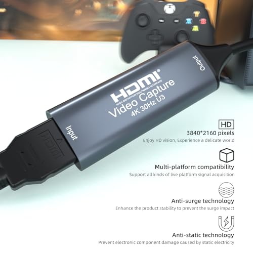 4K 30FPS HDMI Video Capture Card,Video Recording Card HDMI USB 3.0 for Gaming Live Streaming TV Recorder, for Windows Android Mac OS System VLC,OBS,Amcap,PS5,Switch,Xbox