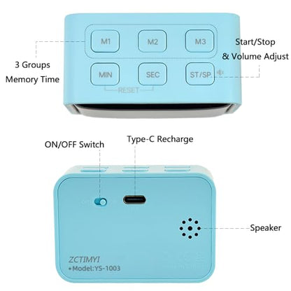 Digital Mini Timer Rechargeable, ON/Off Led Display Count Down/Up, 3 Preset Memory Times Loud Alarm Desk Timer for Kids Classroom Office Kitchen Cooking, Blue - color: Blue