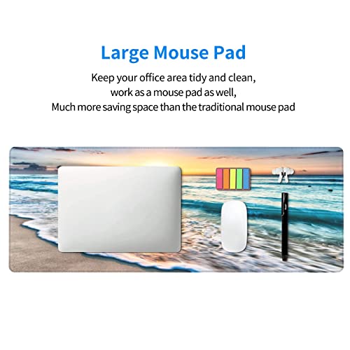 Sunrise Beach Wave Gaming Mouse Pad Large Desk Mat, 31.5x11.8in, XL | Extended Big Mousepad, Waterproof Smooth Surface, Non-Slip Rubber Base, Stitched Edges, For Keyboard Mouse, For Home Office - color: Sunrise Beach Wave