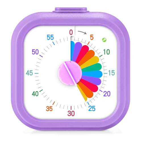 Mwellewm Visual Timer for Kids, 60 Minute Time Digital Pomodoro Timer Countdown with Silent Pause Function for Classroom Kitchen Study Cooking Meetings ADHD Rainbow Pattern(Square Purple) - color: Purple, size: Square