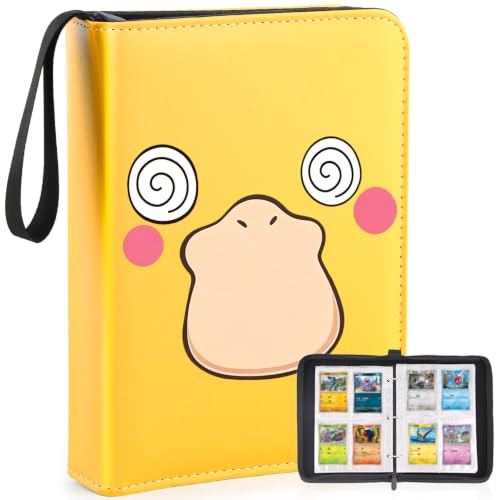4 Pockets Trading Card Binder, 400 Card Holders with 50 Removable Sleeves, Portable Card Binder Album with zipper, Card holder Book for Game, Sport Collection (Dark yellow) - color: Dark yellow