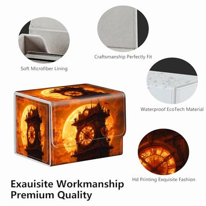 Strong Magnet for TCG MTG Commander Deck Box Playing Card Case Magic Deck Box Creative Pattern Trading Card Storage Box for Collectible Games, Golden Sunset Clock Tower - color: Golden Sunset Clock Tower