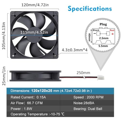 Wathai IP67 120mm DC 12V Exhaust Waterproof Fan Dual Ball 2pcs | High Preformance for Electronic Equipment Cabinet or DIY Cooling Ventilation Exhaust Projects IP67 2 Pack - size: 120x25mm