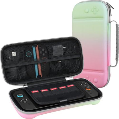 BOVKE Carrying Case for New 2025 Nintendo Switch 2, Switch 2 Protective Hard Travel Bag Holder with Extra Space for Joy-Con, Cables, Games Cartridges and Accessories, Fancy Pink Green - color: Fancy Pink Green