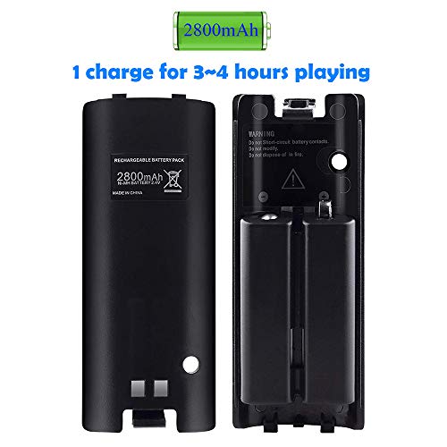 Wii Batteries Pack Rechargeable for Wii Controller, 2 Pack Rechargeable Batteries for Wii/Wii U Remote Controller Black - color: Black