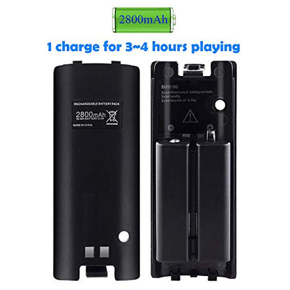 Wii Batteries Pack Rechargeable for Wii Controller, 2 Pack Rechargeable Batteries for Wii/Wii U Remote Controller Black - color: Black