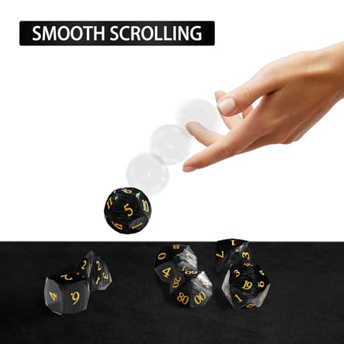 Black Cat's Eye Dice Set, 7-Piece Handcrafted Polyhedral Dice with Gold Engraving, Ideal for D&D, RPG, MTG & Tabletop Games, Gift Box Included (Cat's Eye - Black) - color: Cat's Eye - Black