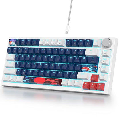 Guffercty kred 75% Percent Blue Wired Keyboard Gasket Mount, Hot-swappable RGB Mechanical Gaming Keyboard Programmable with Knob for Mac/Win (82 Blue Earth) - color: 82 Blue Earth