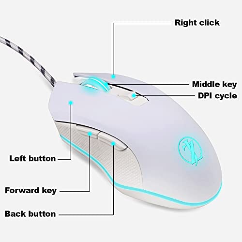 One-Handed Gaming Keyboard and Mouse Combination Mini Wired RGB Backlit Half Keyboard, Mechanical Feel, Support Wrist Rest Suitable for Professional Gamers(White) (Renewed)