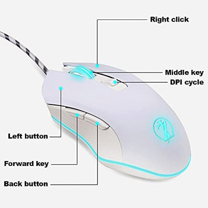 One-Handed Gaming Keyboard and Mouse Combination Mini Wired RGB Backlit Half Keyboard, Mechanical Feel, Support Wrist Rest Suitable for Professional Gamers(White) (Renewed)