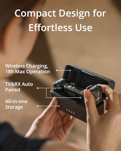 DJI Mic 2 (2 TX + 1 RX + Charging Case), All-in-one Wireless Microphone, Intelligent Noise Cancelling, 32-bit Float Internal Recording, 250m (820 ft.) Range, Microphone for iPhone, Android, Camera | Includes 2 Transmitters Plus 1 Receiver Plus Charging Ca