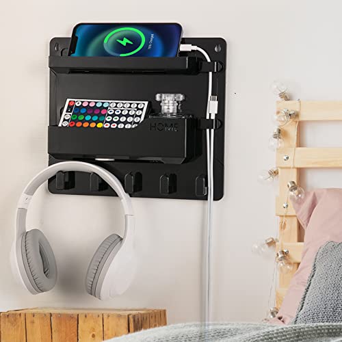 YONGAIJIA Bedside Wall Mount Shelf, Adhesive Bedside Organizer for Remote、Phone、Glasses. Bedside Accessories Storage Suitable for College Dorm 、bunk Bed 、 Bedroom、Rv（Black） - color: Black