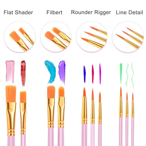 ESRICH Acrylic Paint Brushes Set, 24Packs /240 Pcs, Nylon Brush Head, for Oil Painting, Gouache, Face,Ceramics etc, Kid's and Adults Painting Arts and Crafts Sets.(Pink) - color: Pink, size: 240