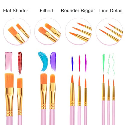 ESRICH Acrylic Paint Brushes Set, 24Packs /240 Pcs, Nylon Brush Head, for Oil Painting, Gouache, Face,Ceramics etc, Kid's and Adults Painting Arts and Crafts Sets.(Pink) - color: Pink, size: 240