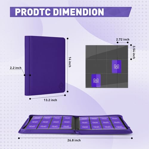 Premium Card Binder 12 Pocket for 720 Pockets Trading Card Binder, PU Zipper Card Collection Album, Sturdy Side-Loading Card Book Holder for MTG, TCG, Game Cards, Sports Cards - color: 12 Purple