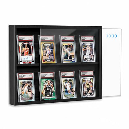 Emfogo Card Display Case, Trading Card Display with Clear View, Wooden Graded Sports Card Display Case Wall Mounted, Baseball Card Display Frame for Trading Card Collection (1 Pack-Black) - size: 2-Layer 1 Pack
