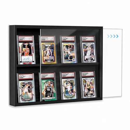 Emfogo Card Display Case, Trading Card Display with Clear View, Wooden Graded Sports Card Display Case Wall Mounted, Baseball Card Display Frame for Trading Card Collection (1 Pack-Black) - size: 2-Layer 1 Pack