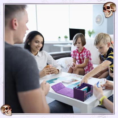 Leather Card Deck Case Compatible with MTG Cards Holds 120+ Trading Cards Strong Magnet Storage Card Box with 2 Dividers Compatible with TCG CCG(Purple,Horizontal Skull) - color: Purple, style: Skull