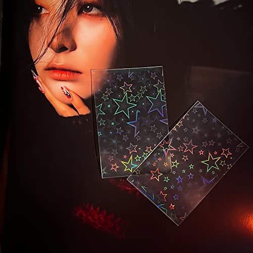 100 Packs Laser Star Photocard Sleeves Kpop 200 Microns Ultra Thick Sleeves Idol Photo Cards Protector Trading Cards Shield Cover (New Star-Shape Laser, Unsealable) | Dustproof, Waterproof, Scratch-Ressistant, Snug Fit for 3 inch Polaroid K-pop Ablum Idol