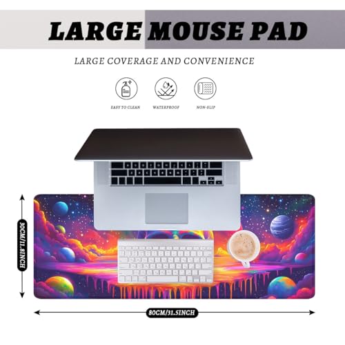 Skull Gaming Mouse Pad Colorful Neon Space Planet Star Rainbow Extended Mousepad Waterproof Stitched Edges Rubber Base Non-Slip Deskmap Computer Keyboard Mat 31.5"x11.8" - color: Skull, size: 31.5L x 31.5W inches