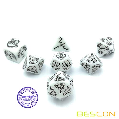 BESCON Dark Elves Glowing Dice Set (7 piece), Oversized Glow in Dark Carved Role Playing Games RPG Dice Set - color: Dark Elves