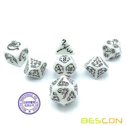 BESCON Dark Elves Glowing Dice Set (7 piece), Oversized Glow in Dark Carved Role Playing Games RPG Dice Set - color: Dark Elves