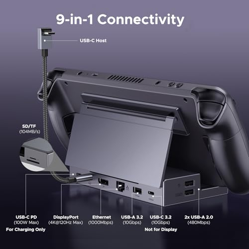 UGREEN Steam Deck Dock 9-in-1 USB C Docking Station with Foldable Stand, 4K@120Hz DP, Gigabit Ethernet, PD 100W, 10Gbps USB A&C 3.2, TF/SD for Steam Deck, Rog Ally, ROG Xbox Ally, Legion Go etc.