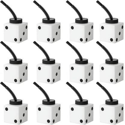 2 3/4" 10 oz. Six-Sided Dice Cups with Lids & Straws - 12 Pieces