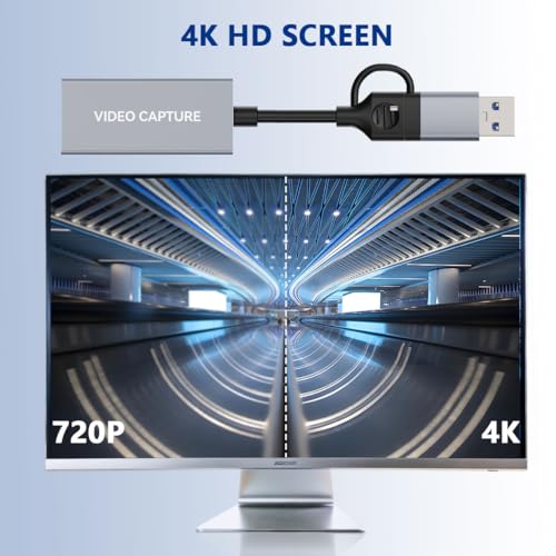 4K HDMI Video Capture Card 1080p60, USB 3.0 & Type-C, Plug-and-Play Game Capture for PS5/Xbox/Switch/Quest 3, iPad Pro/Mac/Windows/OBS, Zero-Lag Pass-Through, Pocket Aluminum Case