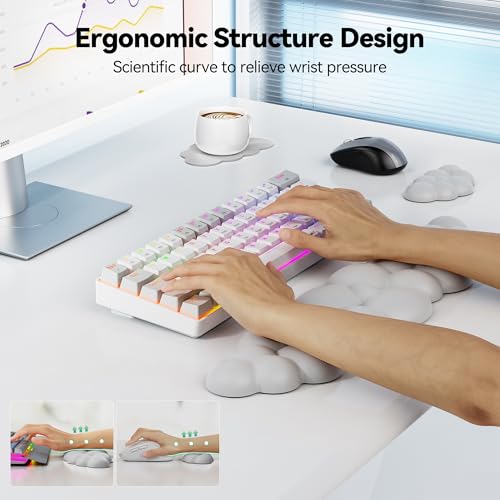 TECKNET Cloud Keyboard Wrist Rest Set, Cloud Wrist Rest with Non-Slip Base, PU Leather Wrist Pad for Keyboard with Ergonomic Memory Foam for Computer Laptop Office Gaming and Pain Relief, Grey - color: Gray