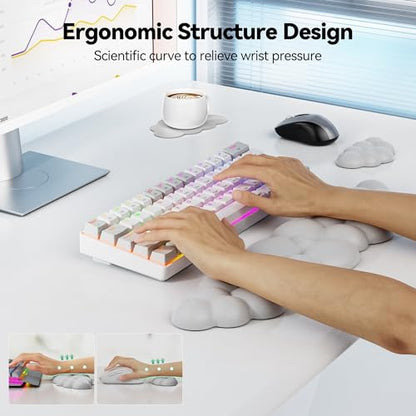 TECKNET Cloud Keyboard Wrist Rest Set, Cloud Wrist Rest with Non-Slip Base, PU Leather Wrist Pad for Keyboard with Ergonomic Memory Foam for Computer Laptop Office Gaming and Pain Relief, Grey - color: Gray