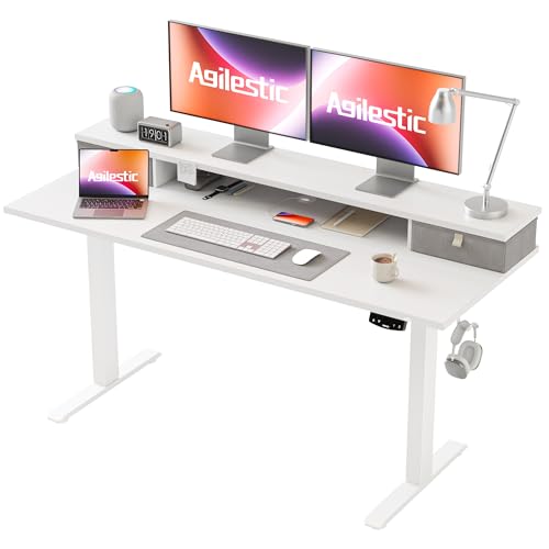 Agilestic 55 x 24 Inches Electric Standing Desk with 2 Storage Drawers, Stand Up Desk Adjustable Height, Sit and Stand Computer Table with Splice Board, White - color: White, size: 55 x 24 Inches with 2 drawers