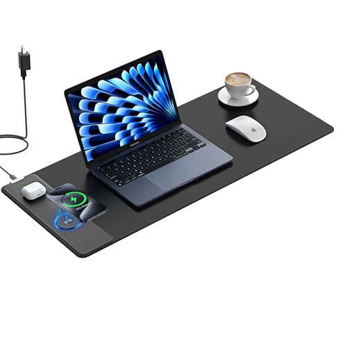 TopMade Mouse Pad with 15W Fast Wireless Charging, 31.5"x11.81" XL Large Gaming Mousepad, Waterproof Desk Pad, Classic Black Computer Desk Mat(Includes 20W PD Power Adapter & 6.56ft Woven Cable) - color: Black-31.5"x11.8"-with Adapter