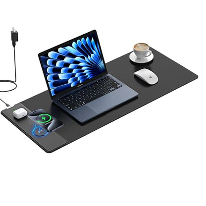 TopMade Mouse Pad with 15W Fast Wireless Charging, 31.5"x11.81" XL Large Gaming Mousepad, Waterproof Desk Pad, Classic Black Computer Desk Mat(Includes 20W PD Power Adapter & 6.56ft Woven Cable) - color: Black-31.5"x11.8"-with Adapter
