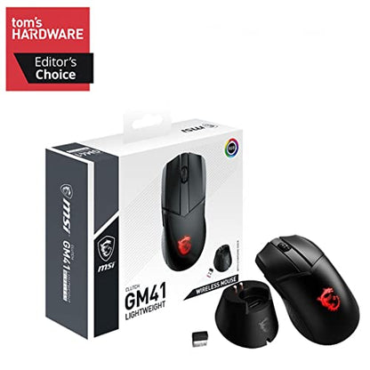msi Clutch GM41 Lightweight Wireless Gaming Mouse & Charging Dock, 20,000 DPI, 60M Omron Switches, Fast-Charging 80Hr Battery, RGB Mystic Light, 6 Programmable Buttons, PC/Mac - style: Clutch GM41 wireless LIGHTWEIGHT