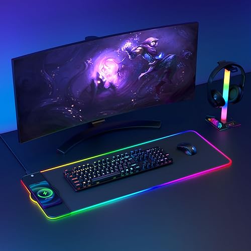 Charging RGB Gaming Mouse Pad - Wireless 15W Mousepad LED Extra Large Mouse Mat 80 * 30cm, 10 Light Modes Gaming Room Accessories, Computer Keyboard Mat Fast Charging Desk Mat for Gaming, Black - size: Large