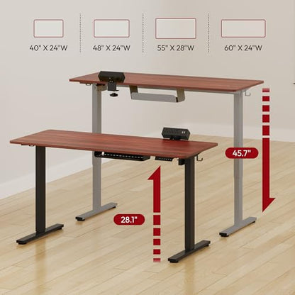 SANODESK Electric Standing Desk with Desk Clamp Power Strip 40"x 24" Whole-Piece Desktop Height Adjustable Stand Up Desk with Cable Management Sit Stand Home Office Desk Silver Frame/Mahogany Top - color: Silver Frame+mahogany Top, size: 40"x24"