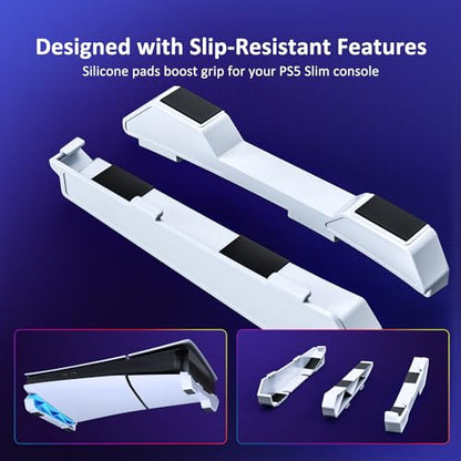 NexiGo PS5 Accessories Essential Kit, PS5 Slim Accessories Horizontal Stand (White), [Minimalist Design], Silent Enhanced Cooling Fan with Adjustable Speed, with USB 3.0 Port - for New PS5 Slim