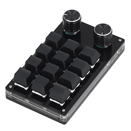 One Handed Macro Mechanical Keyboard, 12 Keys 2 Knobs OSU Hot Swap Game Keyboards with USB Cable, Programmable Mechanical Gaming Keypad for All Keys for Office, Game, Music,