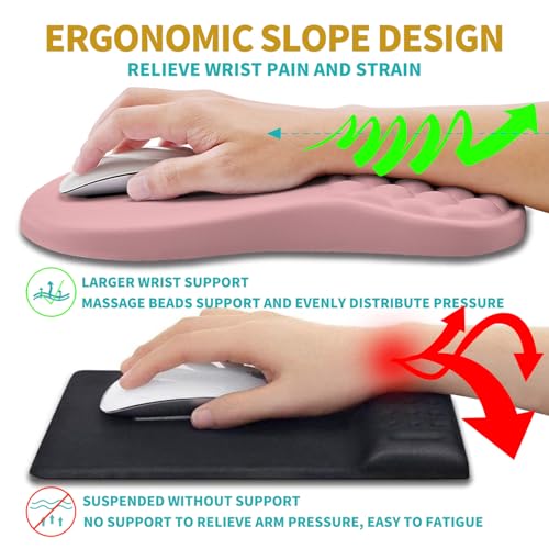 Hokafenle 2 in 1 Ergonomic Mouse Pad Wrist Support & Wrist Rest for Computer Keyboard Set, with Relieve Carpal Tunnel Pain Massage Bulge and Full Memory Gel Design (2In1 Set, Pink) - color: Hk005-pink