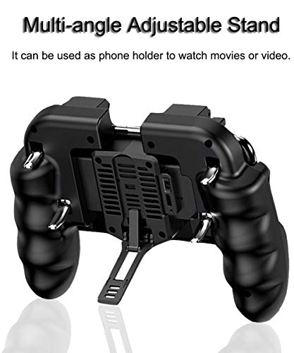 4 Trigger Mobile Game Controller with Cooling Fan for PUBG/Call of Duty/Fortnite [6 Finger Operation] YOBWIN L1R1 L2R2 Gaming Grip Gamepad Mobile Controller Trigger for 4.7-6.5" iOS Android Phone