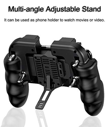 4 Trigger Mobile Game Controller with Cooling Fan for PUBG/Call of Duty/Fortnite [6 Finger Operation] YOBWIN L1R1 L2R2 Gaming Grip Gamepad Mobile Controller Trigger for 4.7-6.5" iOS Android Phone