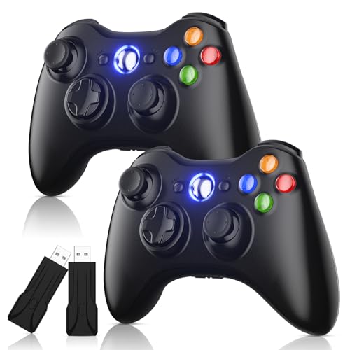 2 Pack Xbox 360 Controller, Wireless Controllers Gamepad Upgraded Joystick Compatible with Xbox 360 & Slim/Windows 11/10/8/7 PC Controller with 2.4GHz Receiver (Black) - color: 2 Pack Black