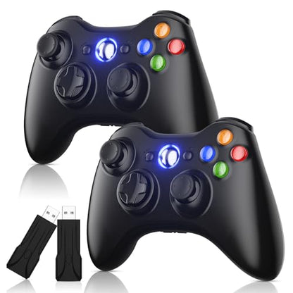 2 Pack Xbox 360 Controller, Wireless Controllers Gamepad Upgraded Joystick Compatible with Xbox 360 & Slim/Windows 11/10/8/7 PC Controller with 2.4GHz Receiver (Black) - color: 2 Pack Black